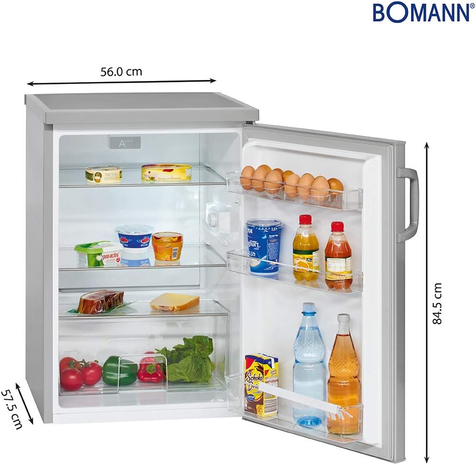 Bomann 133L stainless steel refrigerator VS2195-1-inox, Net capacity: 133 liters, LED interior lighting, Continuous temperature control, 3 glass shelves