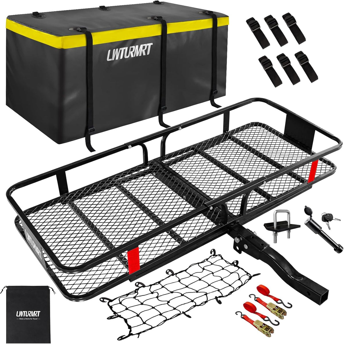 LWTURMRT 60" x 22" x 6" Hitch Cargo Rack with Waterproof Cargo Bag (58" x 20" x 24"), Rust Resistant Baking Paint and Alloy Steel Material