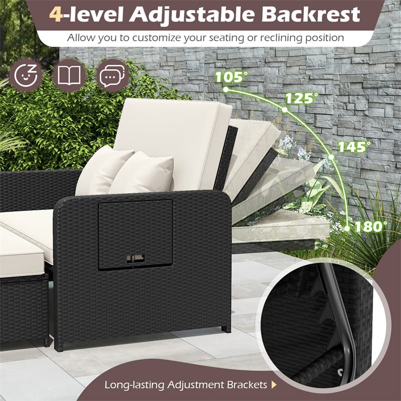 Patio Rattan Daybed Outdoor Wicker Loveseat Sofa with 4-Level Adjustable Backrest, Storage Ottoman - Product image 31