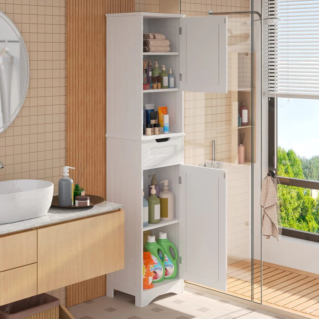 Aiho 67"h Bathroom Storage Cabinet with 2 Doors and 1 Drawer for Bathroom, Bedroom, Kitchen, and Living Room - White