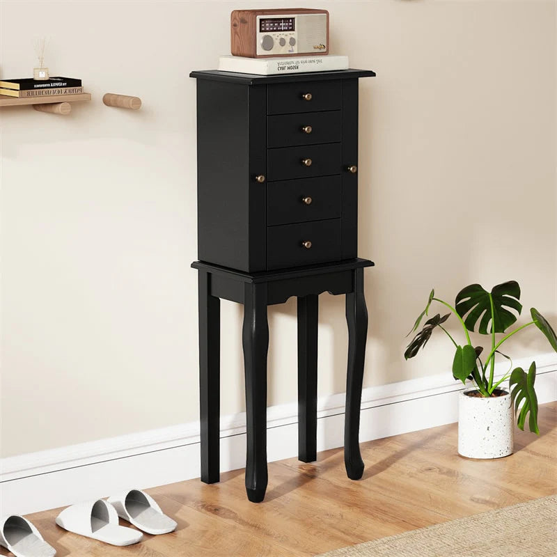 Standing Jewelry Armoire Cabinet with Flip Top Mirror, 4 Drawers, 8 Necklace Hooks & 2 Side Doors - Product image 13