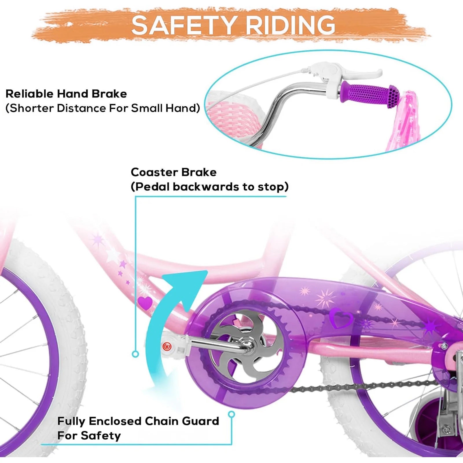Hykolity 14" Girls Bikes with Basket, Doll Seat, Removable Training Wheel, Adjustable Sanddle - Product image 6
