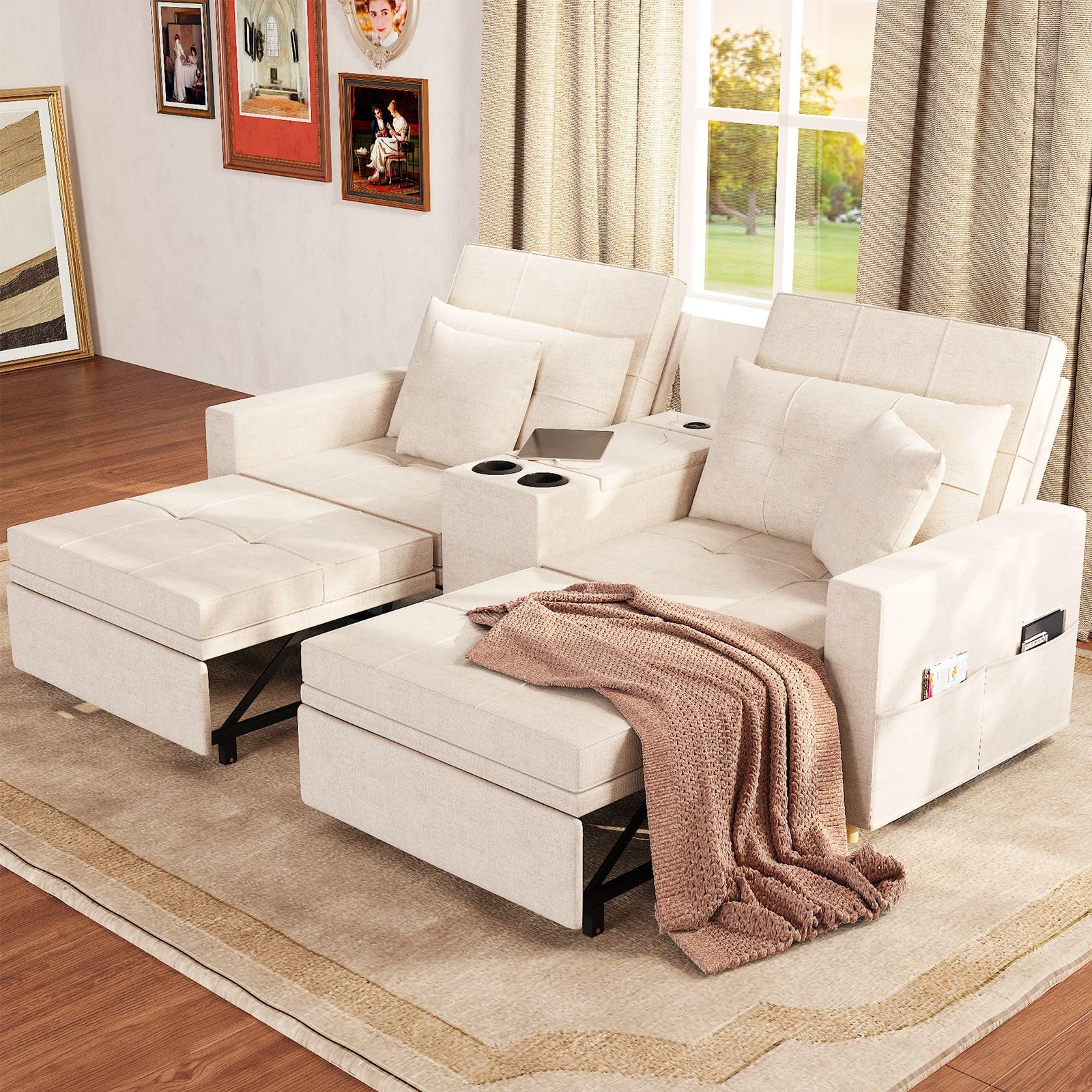 AECOJOY 75" Sleeper Chair, 3 in 1 Convertible Sleeper Sofa Bed, 2-Seater Pull Out Couch Bed - Product image 2