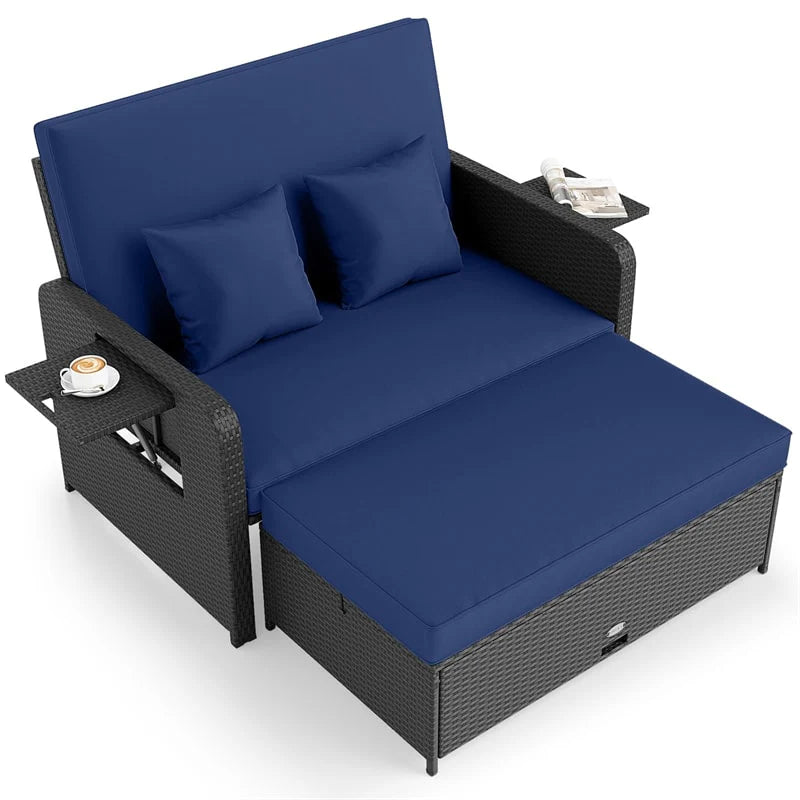 Patio Rattan Daybed Outdoor Wicker Loveseat Sofa with 4-Level Adjustable Backrest, Storage Ottoman - Product image 15