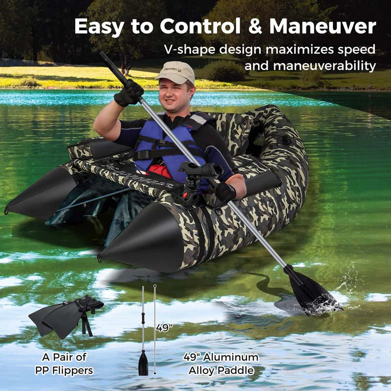 Inflatable Fishing Float Tube, 350 LBS Capacity Belly Boat with Paddle, Flippers, Rod Holder, Fish Ruler - Product image 6