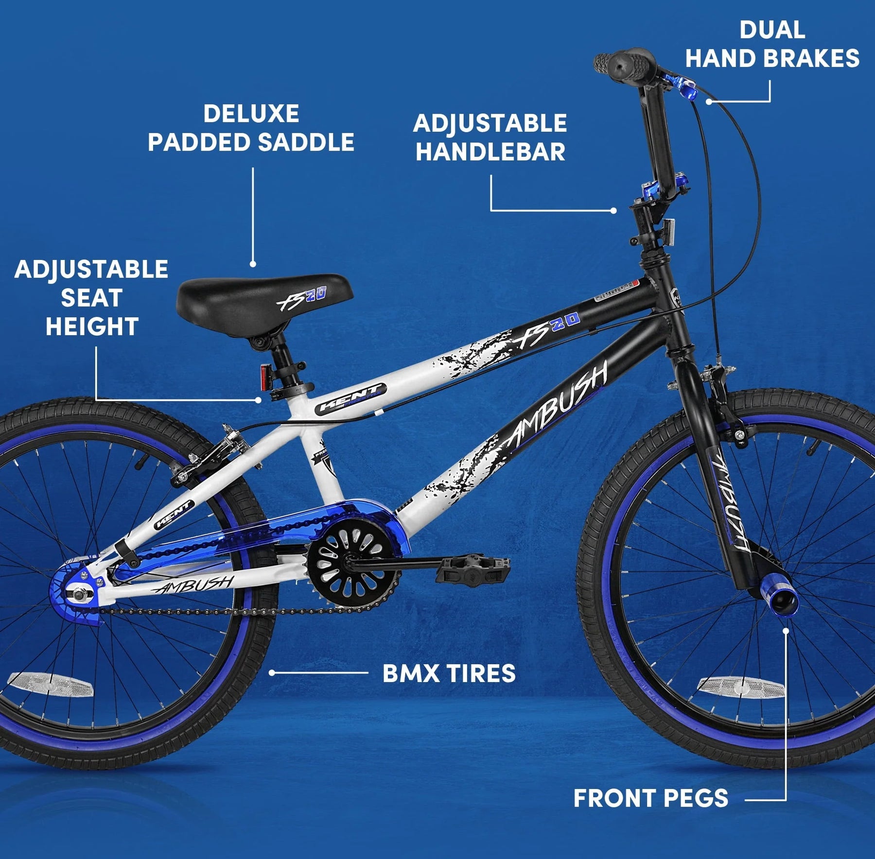 Kent Bicycles 20" Boy'S Ambush BMX Child Bike, Black/Blue - Product image 3
