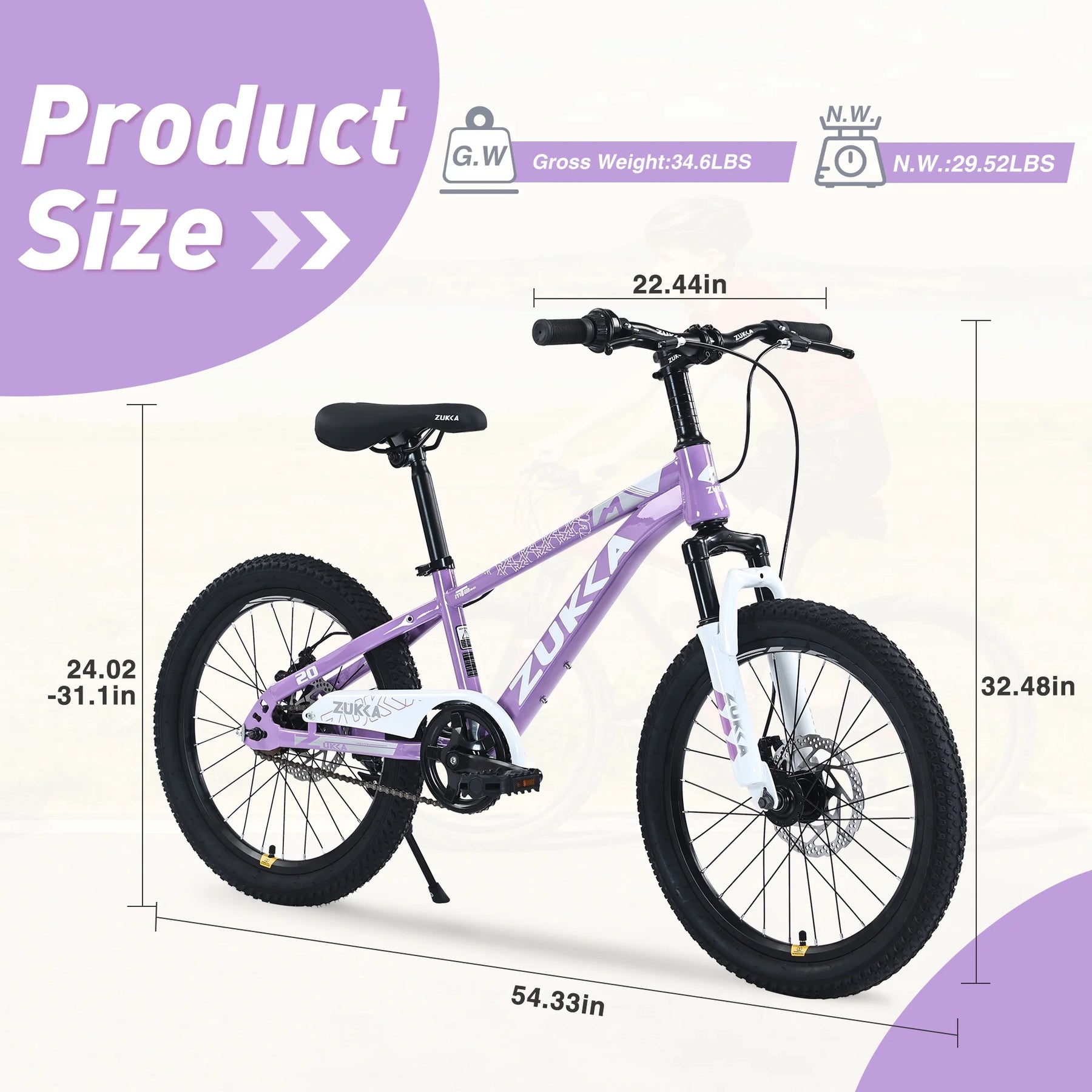 Zukka 20 in Kids Mountain Bike Steel Frame Hardtail Bicycle for Child Aged 7 - 10 Years Pink - Product image 23