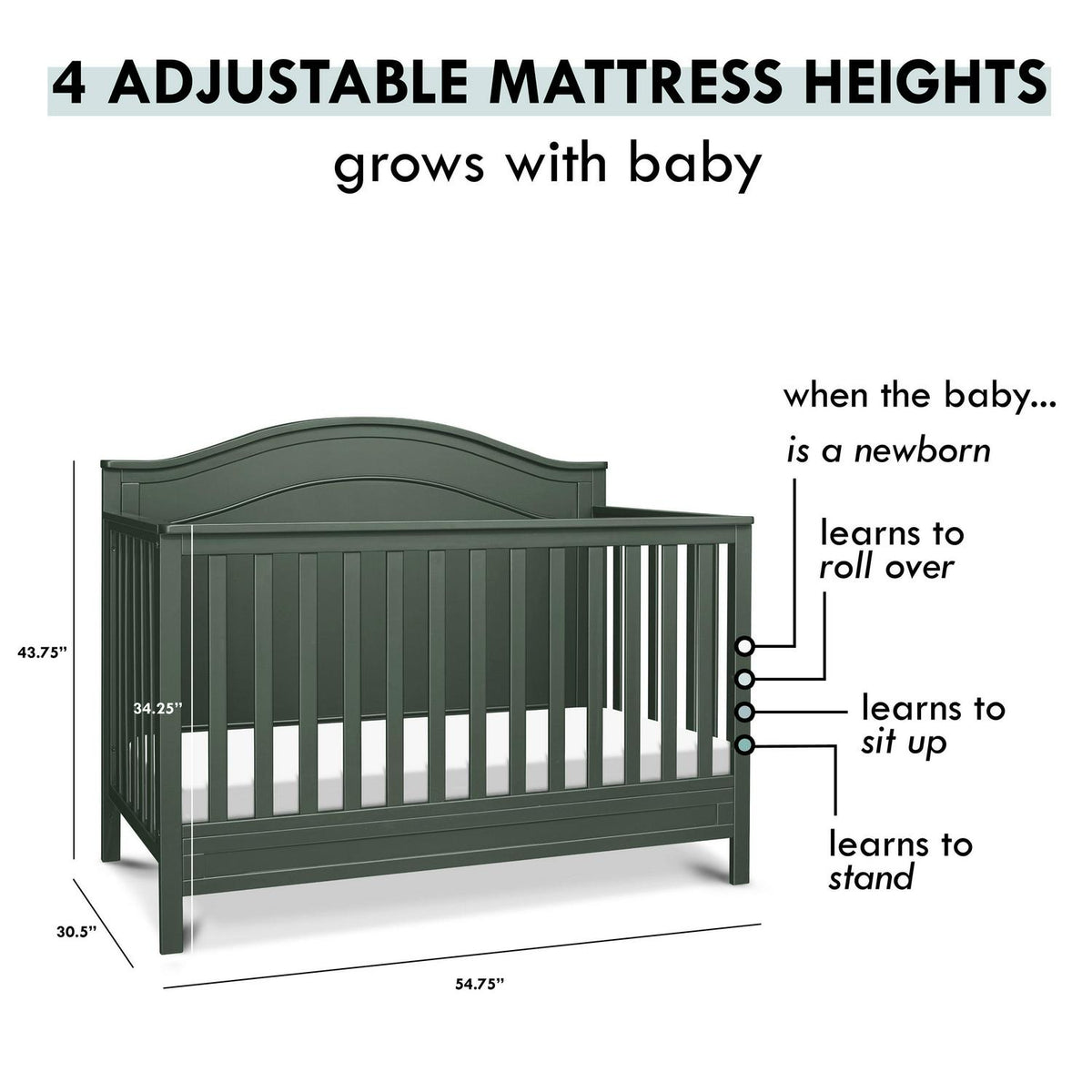 Davinci Charlie 4 - in - 1 Convertible Crib. Greenguard Gold Certified. Forest Green - Product image 9