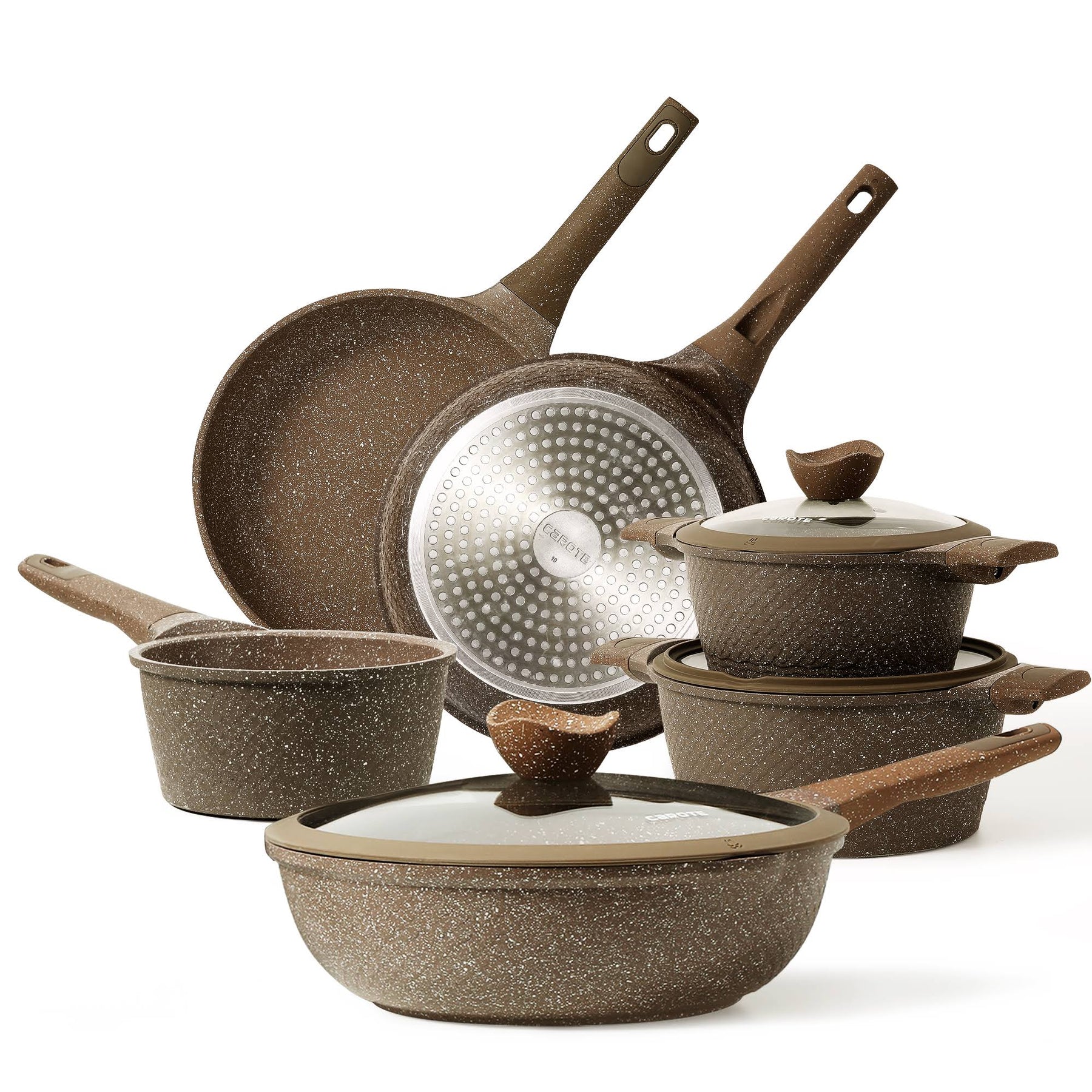 Carote Nonstick Granite Cookware Sets, 10 Pcs Brown Granite Pots and Pans Set - Product image 1