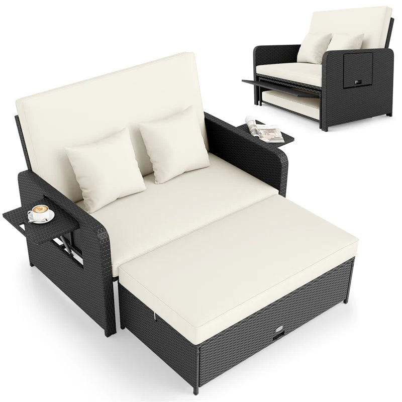 Patio Rattan Daybed Outdoor Wicker Loveseat Sofa with 4-Level Adjustable Backrest, Storage Ottoman - Product image 27