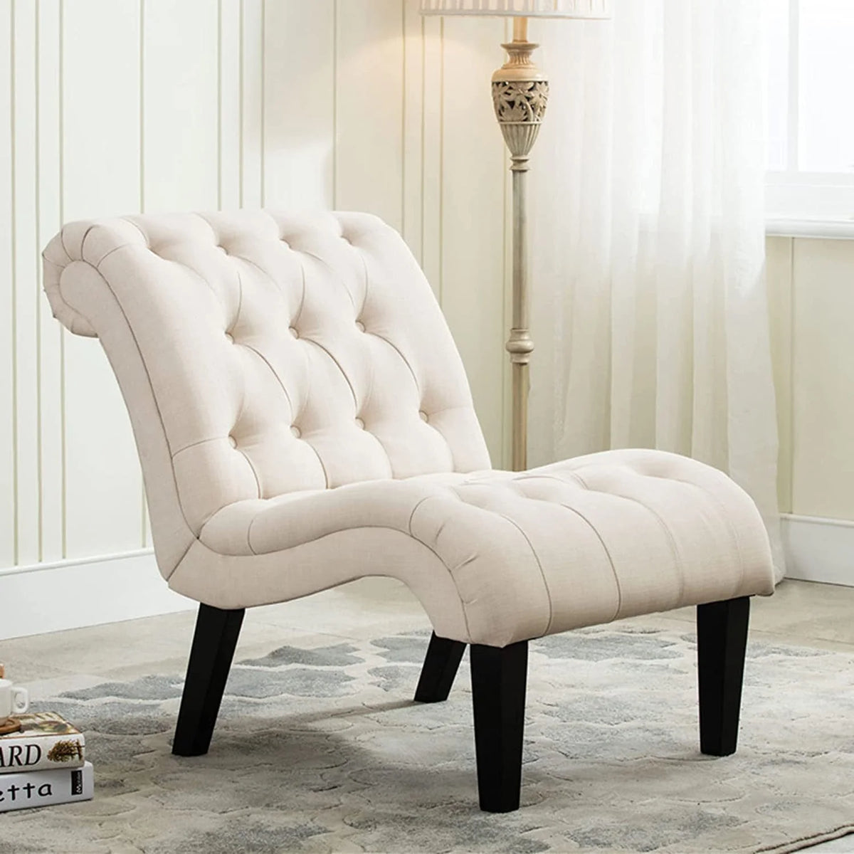 Andeworld Upholstered Accent Chair for Bedroom Living Room Chairs Lounge Chair with Wood Legs Cream Fabric - Product image 6