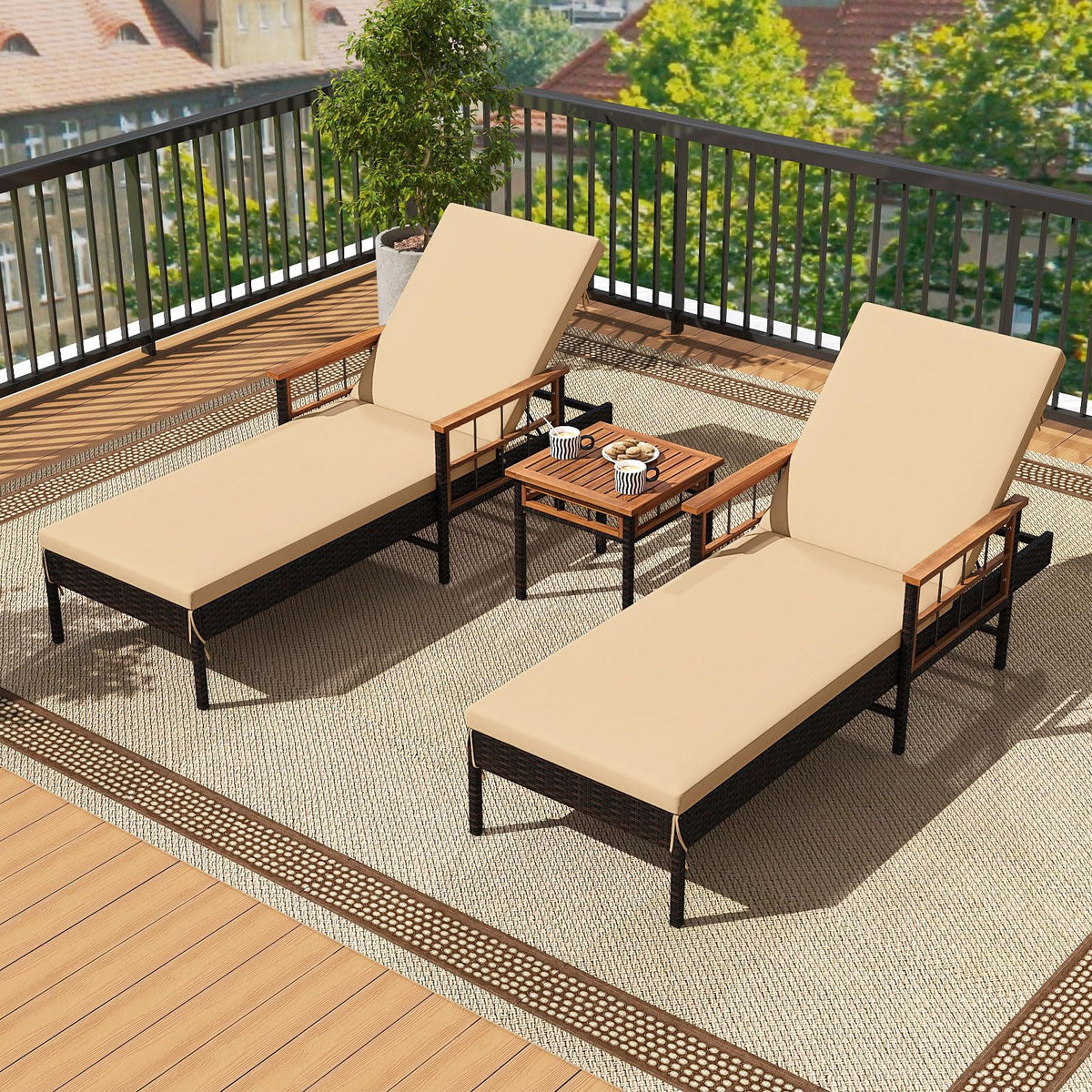 Tangkula 3 Pieces Patio Chaise Lounge Set 2 Rattan Lounge Chairs Side Table - Product image 2