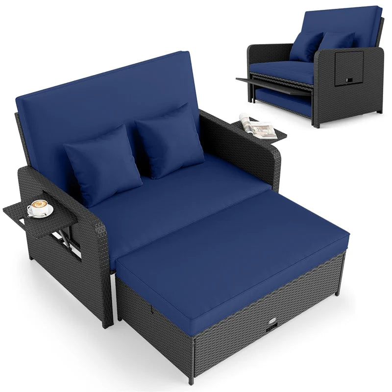 Patio Rattan Daybed Outdoor Wicker Loveseat Sofa with 4-Level Adjustable Backrest, Storage Ottoman - Product image 13