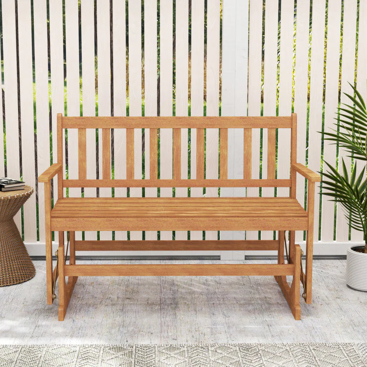 2-Person Patio Glider Bench, Solid Acacia Wood Porch Glider Chair with Slatted Backrest & Seat - Product image 4