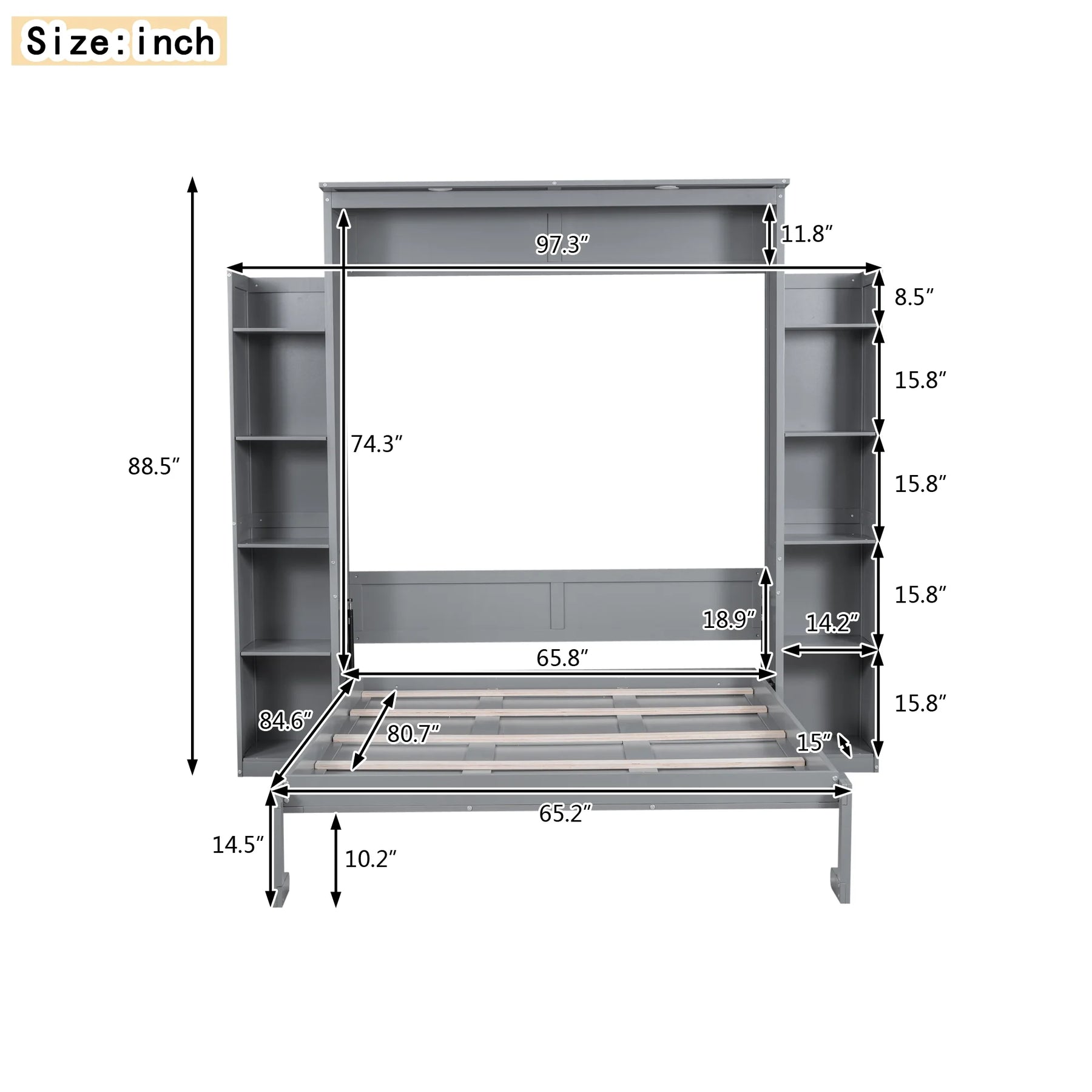 Aukfa Queen Size Murphy Bed with 5 - Tier Storage Shelf & LED Lights - Product image 4