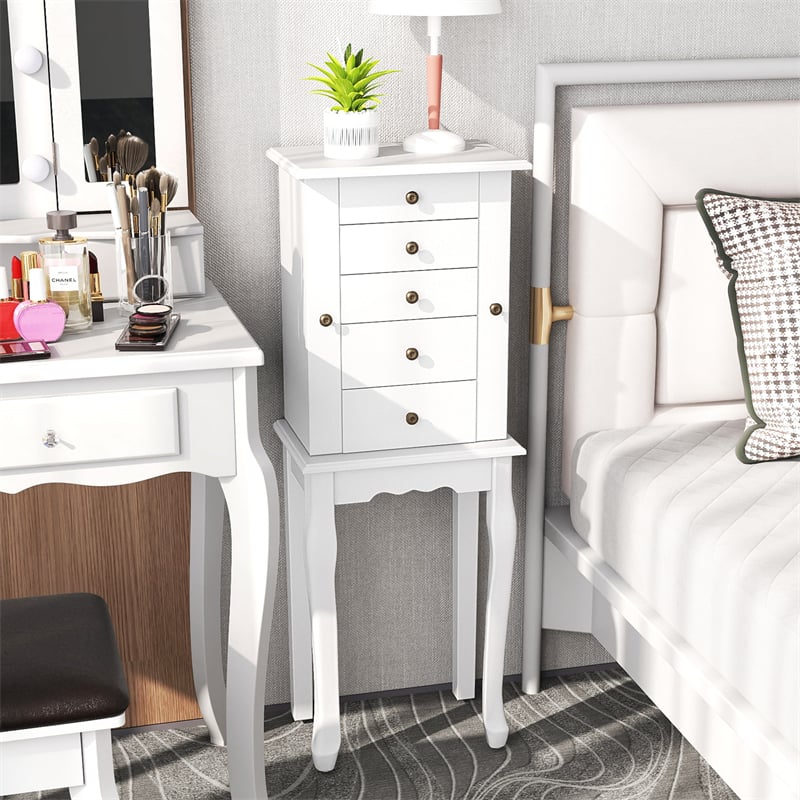 Standing Jewelry Armoire Cabinet with Flip Top Mirror, 4 Drawers, 8 Necklace Hooks & 2 Side Doors - Product image 26
