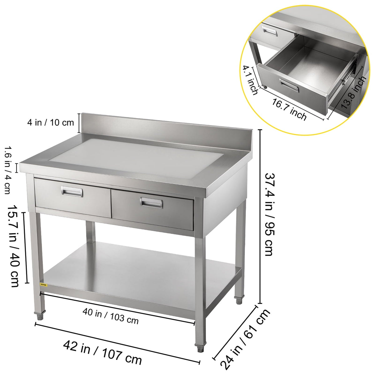 Commercial Work Table Workstation 24 x 42 Inches Commercial Food Prep Work Table with 2 Drawers - Product image 9