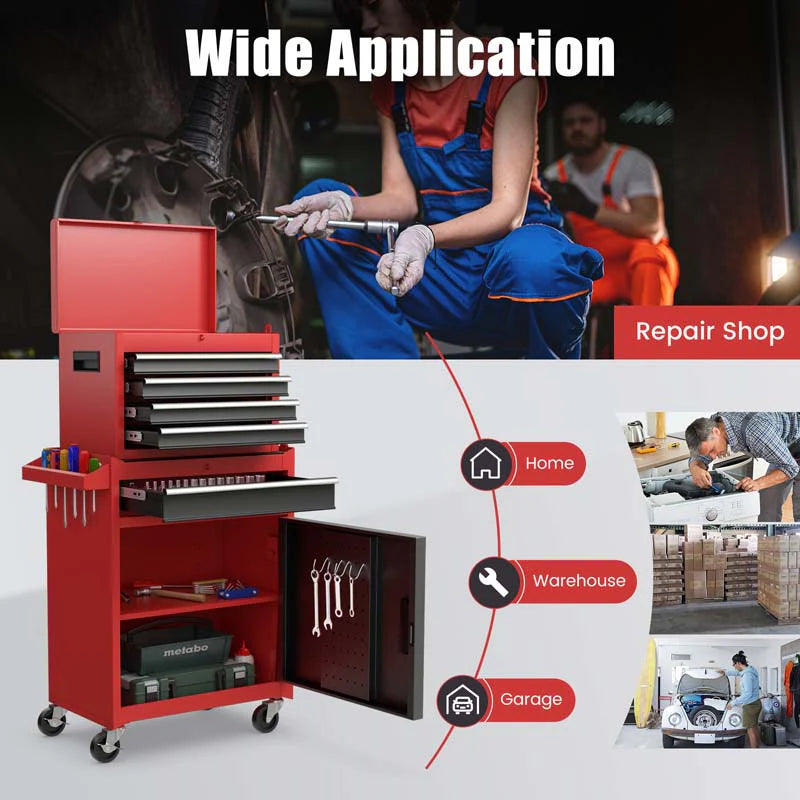 2-in-1 Rolling Tool Chest, 5-Drawer Tool Storage Cabinet with Wheels, Adjustable Shelf - Product image 49