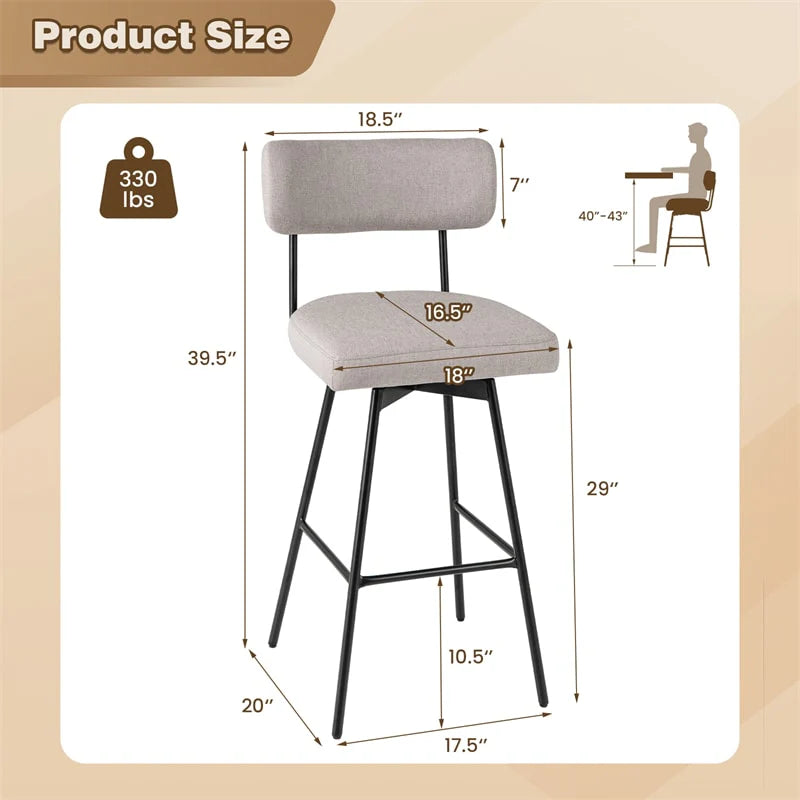 Swivel Bar Stools Set of 2, 29" Upholstered Bar Height Chairs with Back - Product image 4