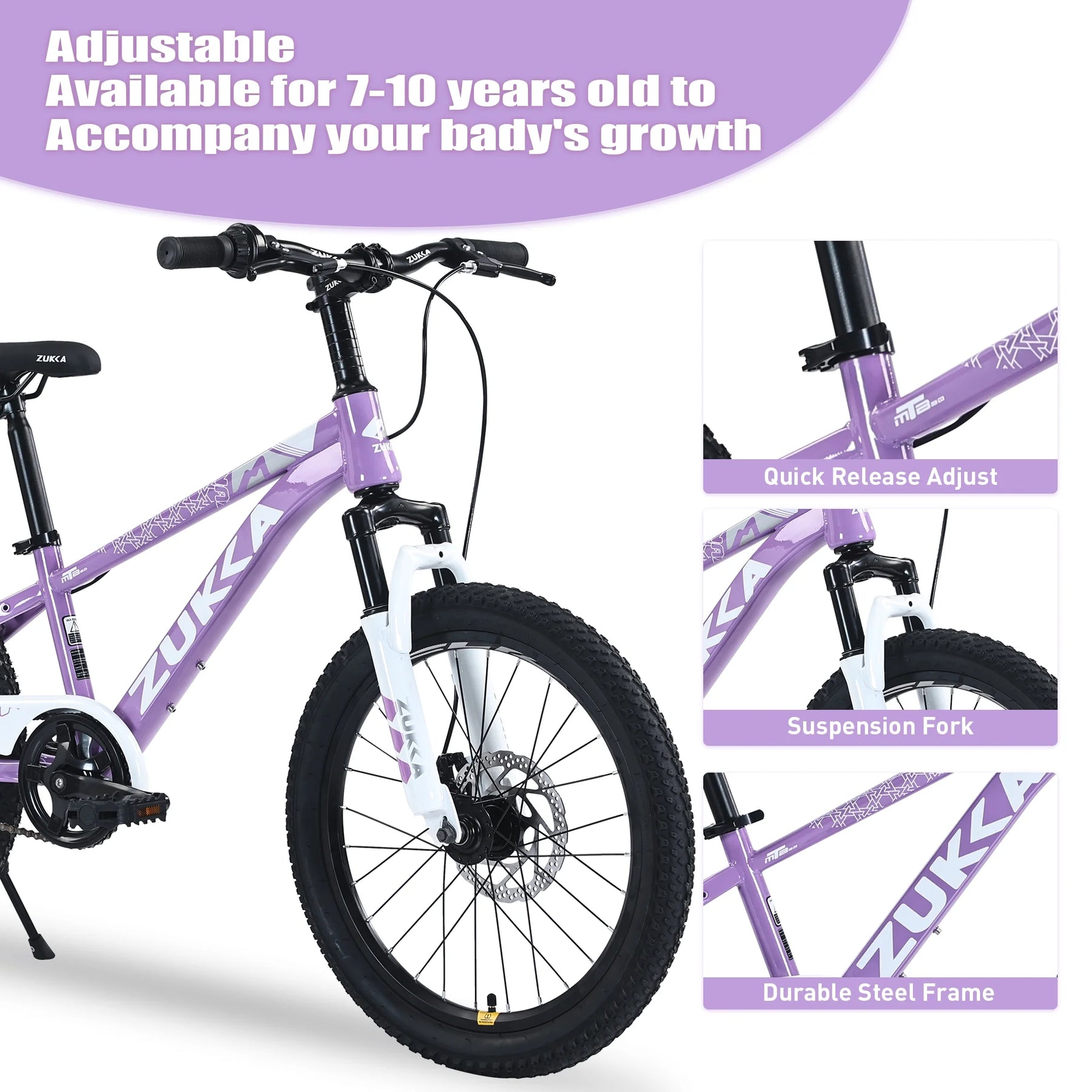 Zukka 20 in Kids Mountain Bike Steel Frame Hardtail Bicycle for Child Aged 7 - 10 Years Pink - Product image 26
